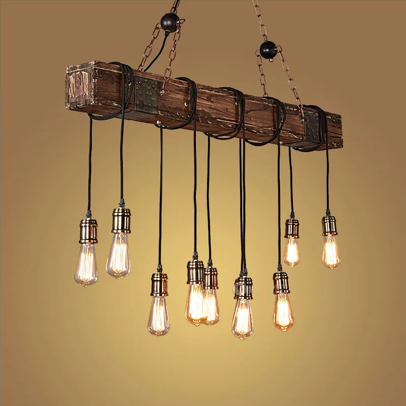 Creative Retro Wood E27 LED Ceiling Antique Industrial Chandelier Lighting LOFT Bar luminaire Vintage Pendant Lights lustre