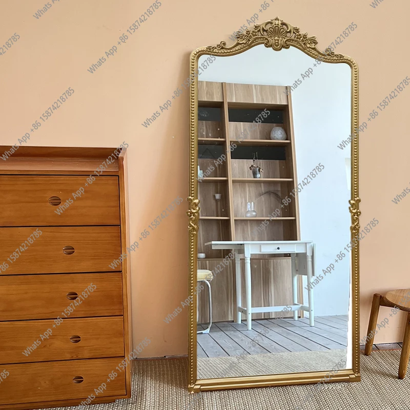 

European-style household full-length mirror retro carved floor-to-ceiling full-body mirror French-style enigma mirror cloakroom