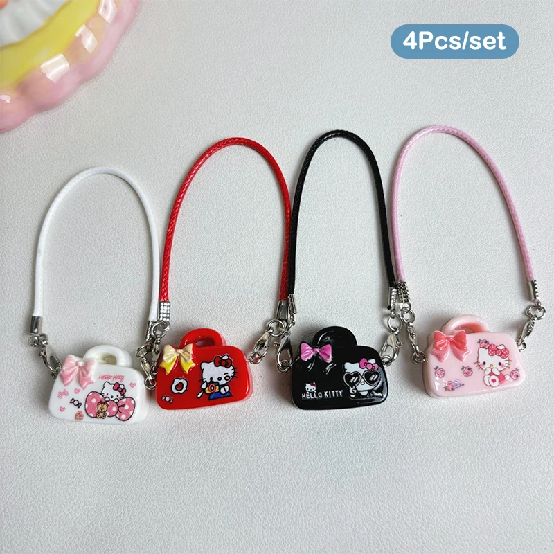 

4Pcs Doll Hello Kitty Handbag Pendant Dollhouse Decor Accessories Dollhouse Pendant Cartoon Hanging Decoration Key Chains Gifts