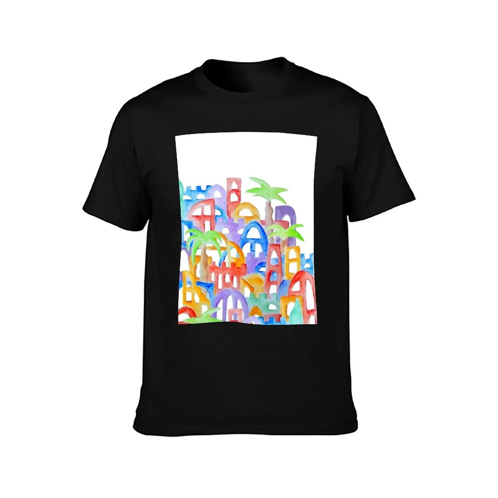 Colorful Oriental Watercolor City Cinque Terre Aquarelle Drawing T-Shirt oversizeds t shirts for men graphic