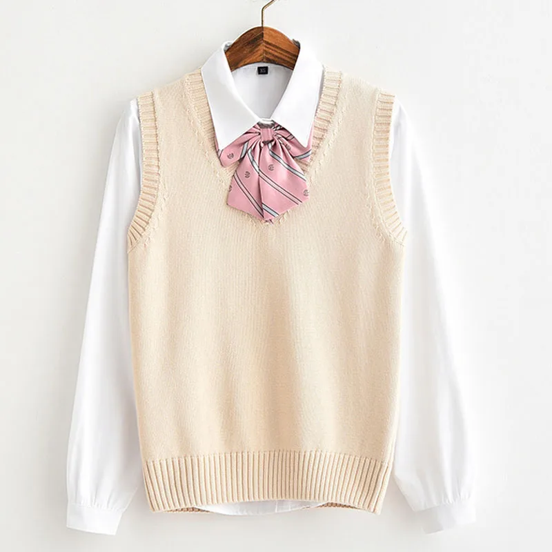 

Autumn Solid JK Knitted Sweater Vest Women V-Neck Waistcoat Sleeveless Sweaters Female Casual Preppy Style Pullovers Vests 23248