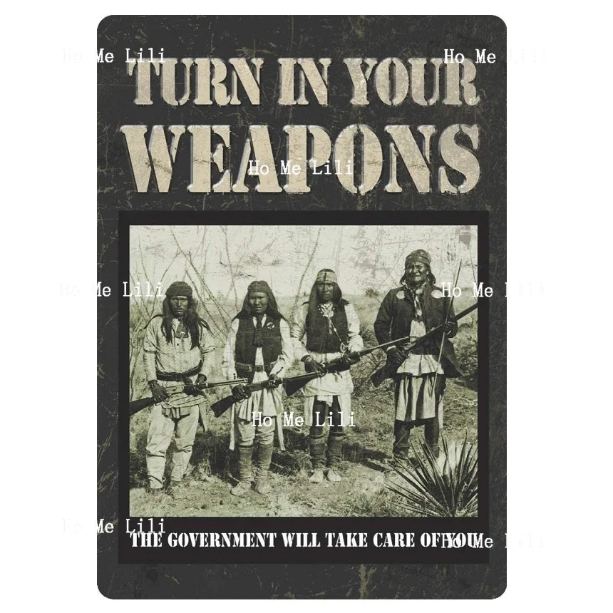 Tin Sign Decorative Signs Turn In Your Weapons Plaques Wall Room Home Decor