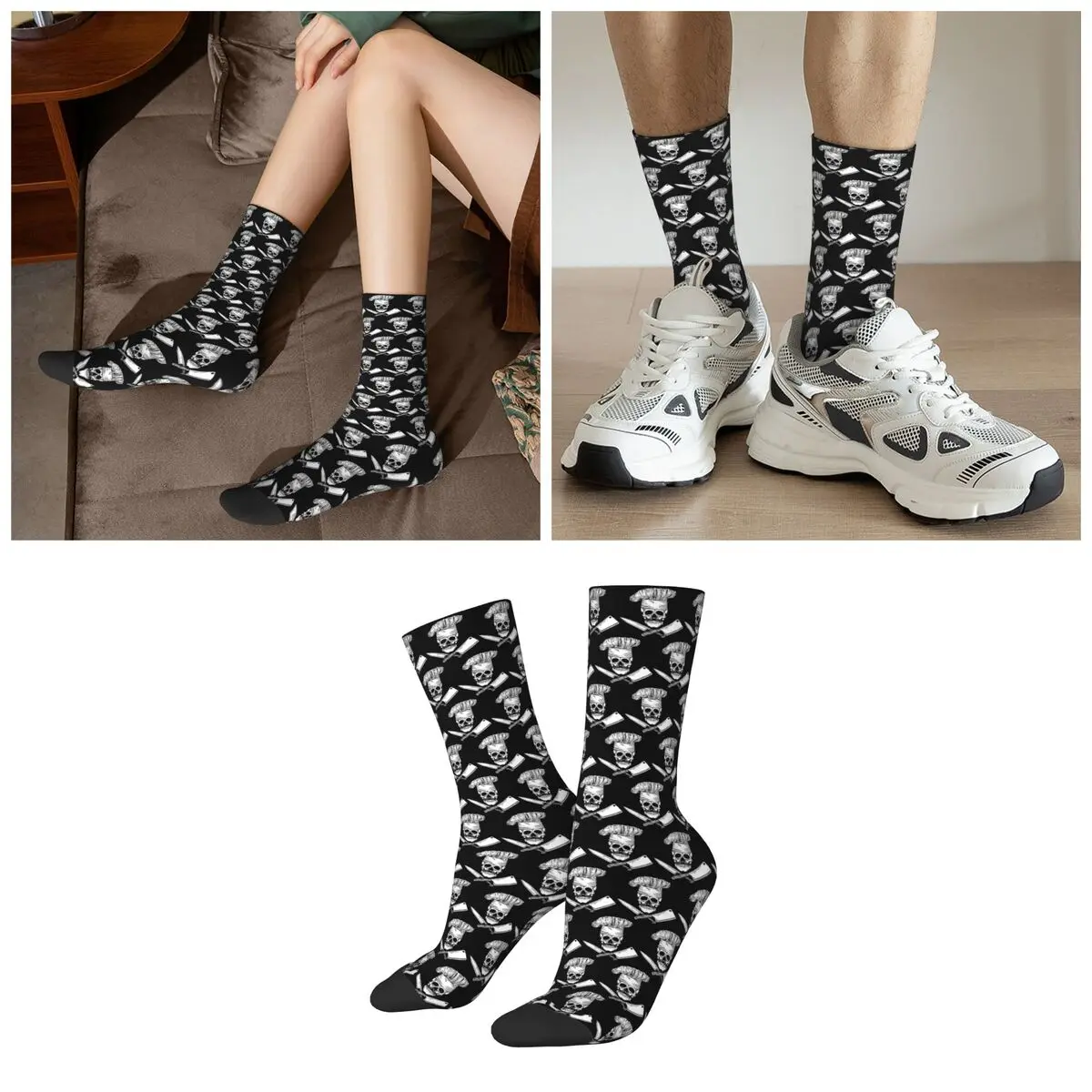 Skeleton Cooking With Knife Socks Harajuku Super Soft Stockings All Season Long Socks for Unisex Valentine's Day Gifts