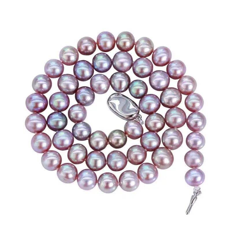 Real Photo HUGE AAAAA 8-9 MM SOUTH SEA NATURAL PURPLE PEARL NECKLACE 925 SILVER CLASP Fine Jewelry Gifts