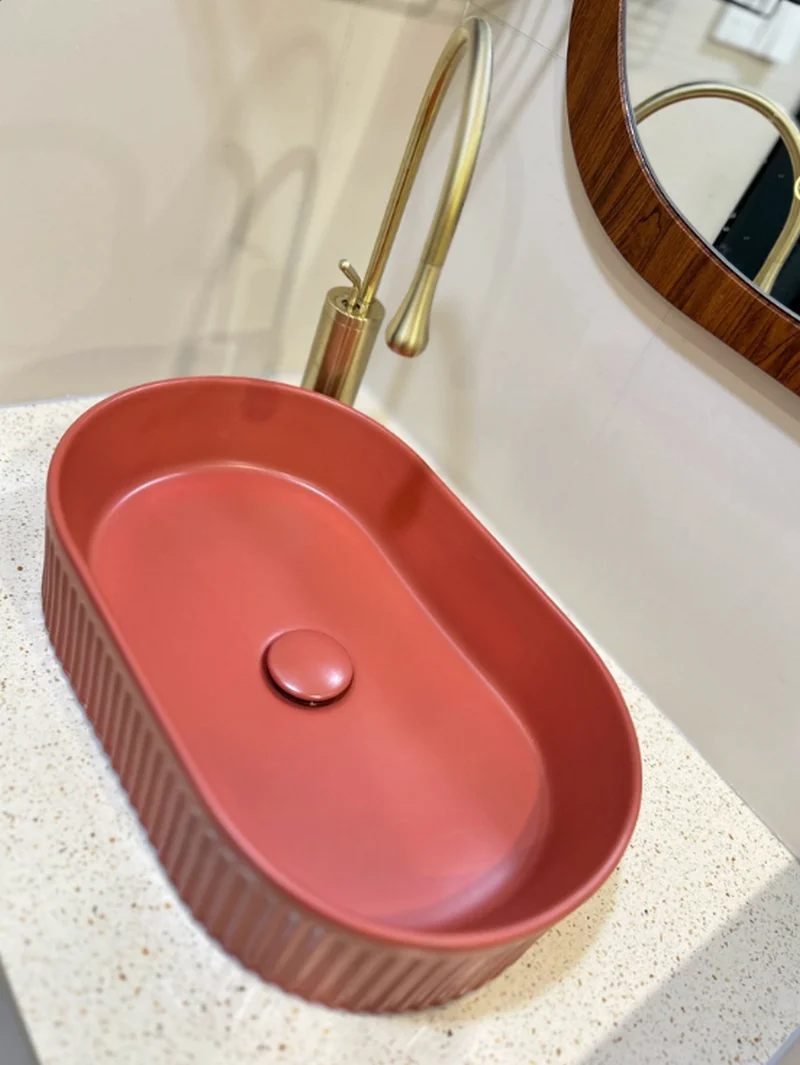 Brick red ceramic integrated washbasin single basin European style bathroom balcony artistic washbasin