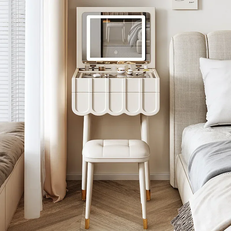 Toeletta francese con copertura pieghevole Semplice mini vanità per trucco con specchio Comò moderno per camera da letto Nuovo
