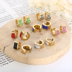 Fashion Semi-circle Stainless Steel Dangle Earrings For Women Men Shiny Zircon Hoop Earrings Mujer Wedding Party Jewelry Gifts