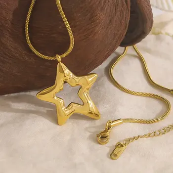 WILD & FREE 女士不對稱星形不銹鋼吊墜項鍊 18K鍍金 時尚亮面防水首飾 6 最佳銷售 珠寶 - №4