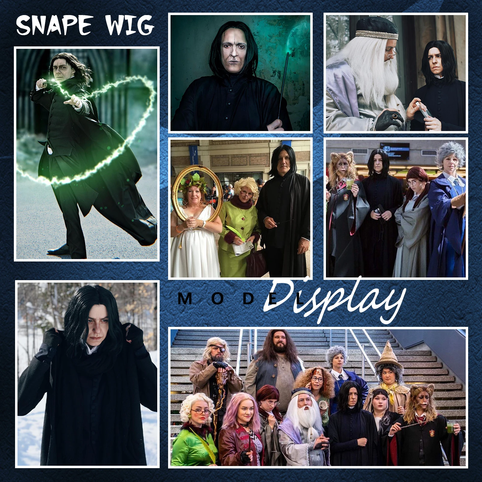 합성 DarkProfessor Severus 마법사 의상 Farquaad 가발 롱 블랙 남성 Michael Vincent JacksonVega 성인용 Assassin Wick