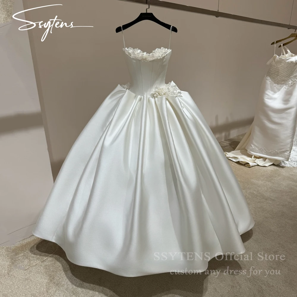 

SSYTENS Princess Strapless Wedding Dresses for Brides Handmade Flowers A-line Bridal Gowns Satin Vestidos De Novia Customized