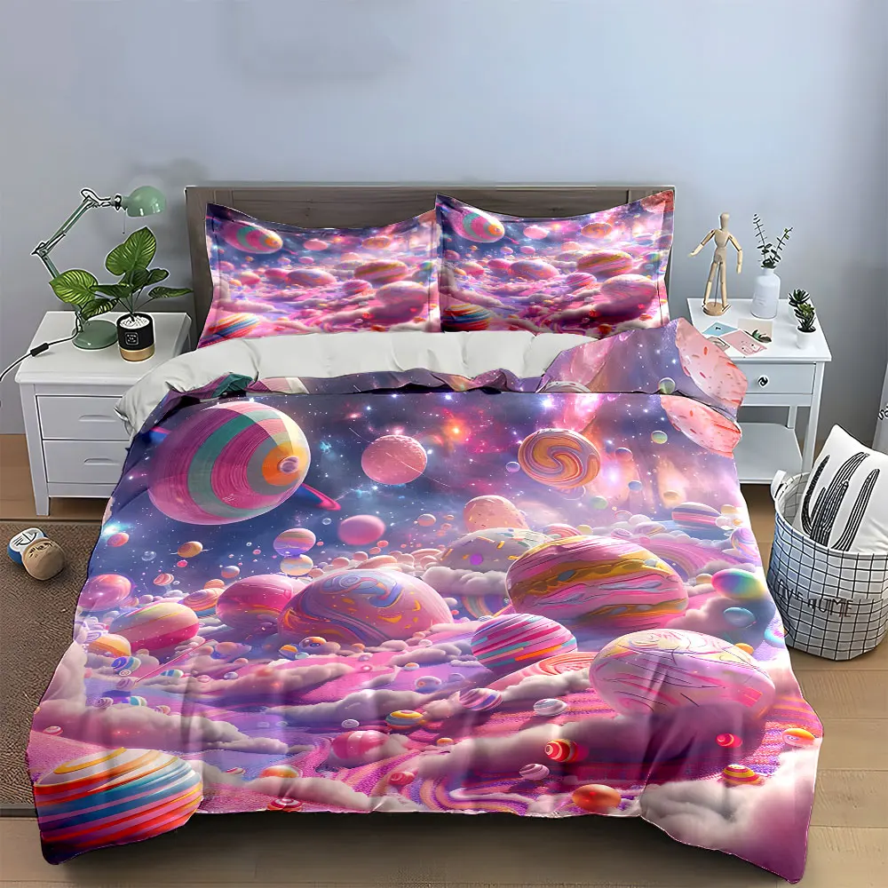 Colorful Galaxy Decor Set Bedding Set with 1 Duvet Cover 2 Pillowcases Single Double King Queen, Gift