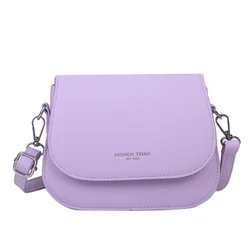 Borsa a tracolla da sella alla moda viola borse a tracolla in pelle PU da donna semplice custodia a tracolla con patta in tinta unita borsa a mano di design