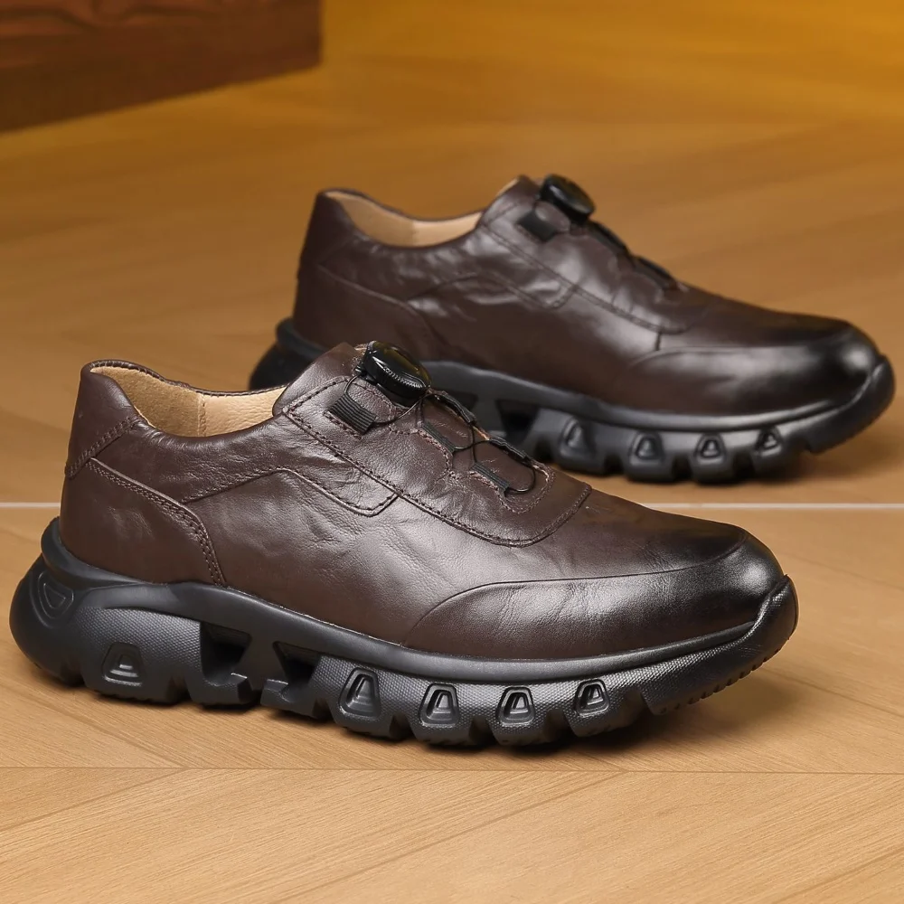 Trendy Cow Leather Shoes Men Automatic Swivel Button Luxury Cowhide Sneakers Lightweight Business Athletic Loafers Handsome 45 view 4