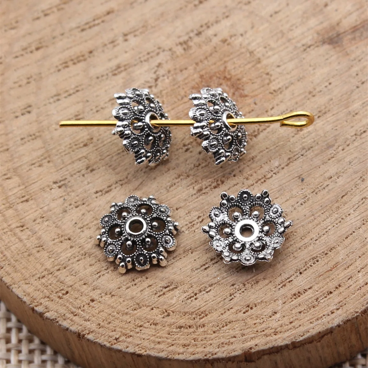 50pcs 9.7x9.7x2.5mm Antique Silver Color Bead Caps Vintage Jewelry Making Accessories