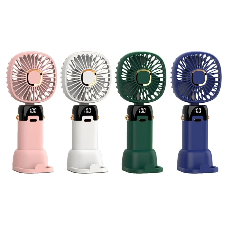 USB Hand Fan Foldable Neck Fan Neck Hanging Fan 5 Speed USB Rechargeable Fan 800mAh LED Display