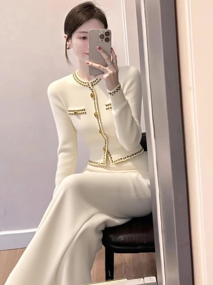 

Fashionable Sister Style Set Women's Spring Season Elegance Small Fragrance Wind Top Wide Leg Pants Two Piece Set