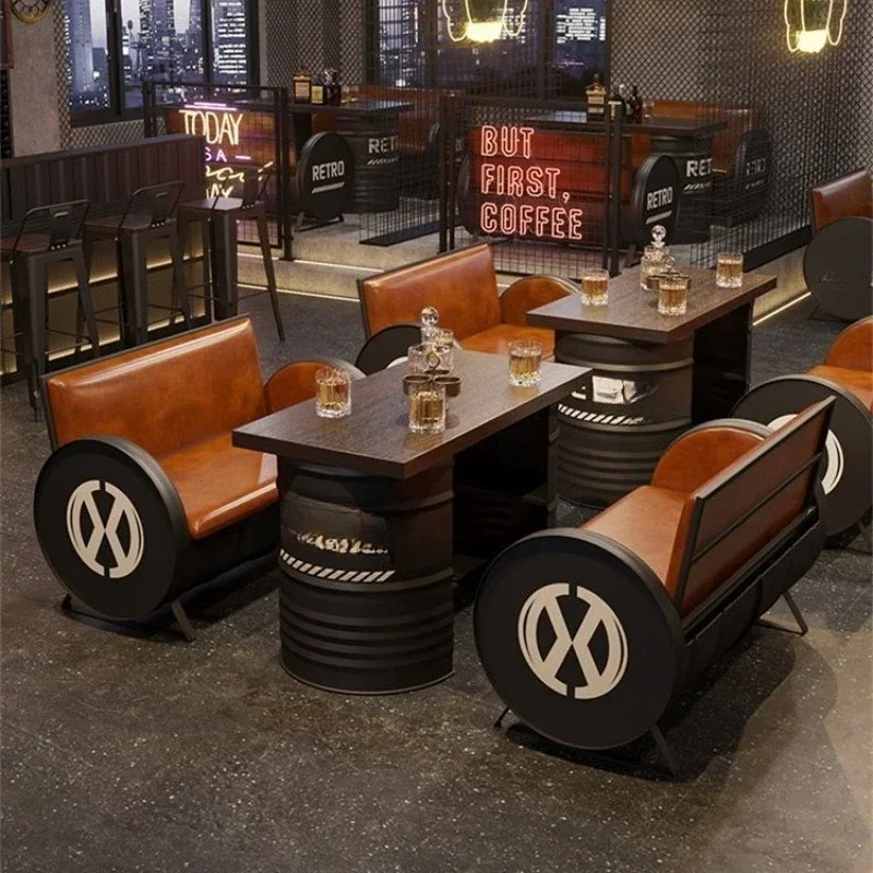 American industrial wind clear bar wrought iron sofa booth creative pub complete set of sofa tables and chairs
