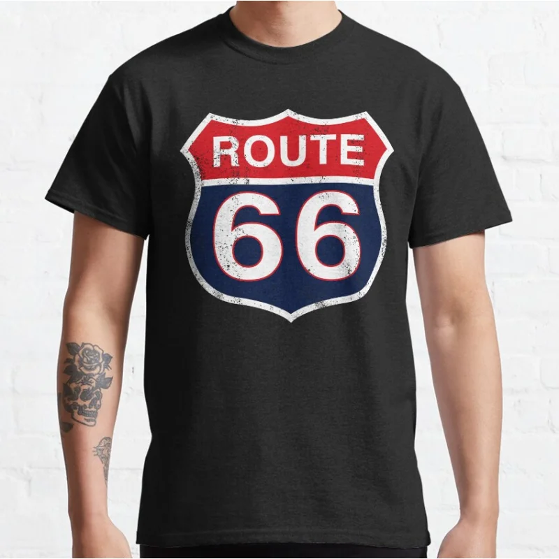 

VINTAGE SIGN Route 66 Highway Mother Road trip USA Gift T-Shirt for Motorcycle biker 100% Cotton printed Tops Large Size Clothse