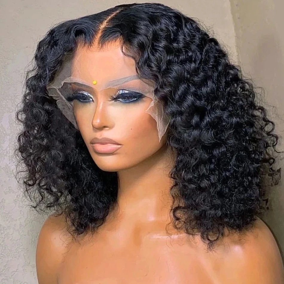 Short Curly Bob Brazilian Deep Wave Human Hair Lace Front Wigs 13x4 Lace Frontal 4x4 Closure Transparent Wigs For Women