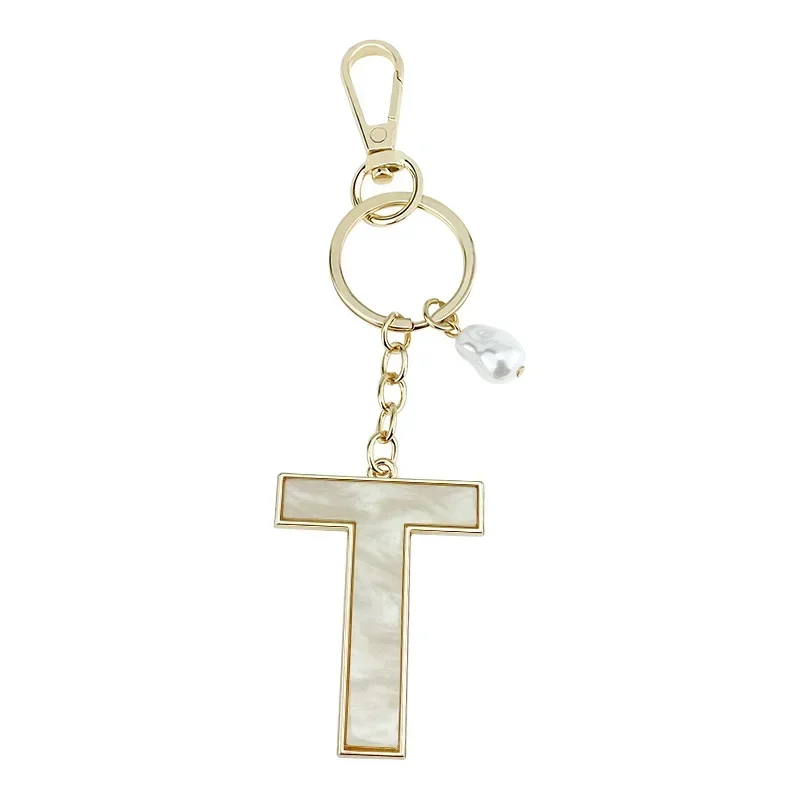 A-Z Initials Keyring Couples Metal Pendant with Pearl