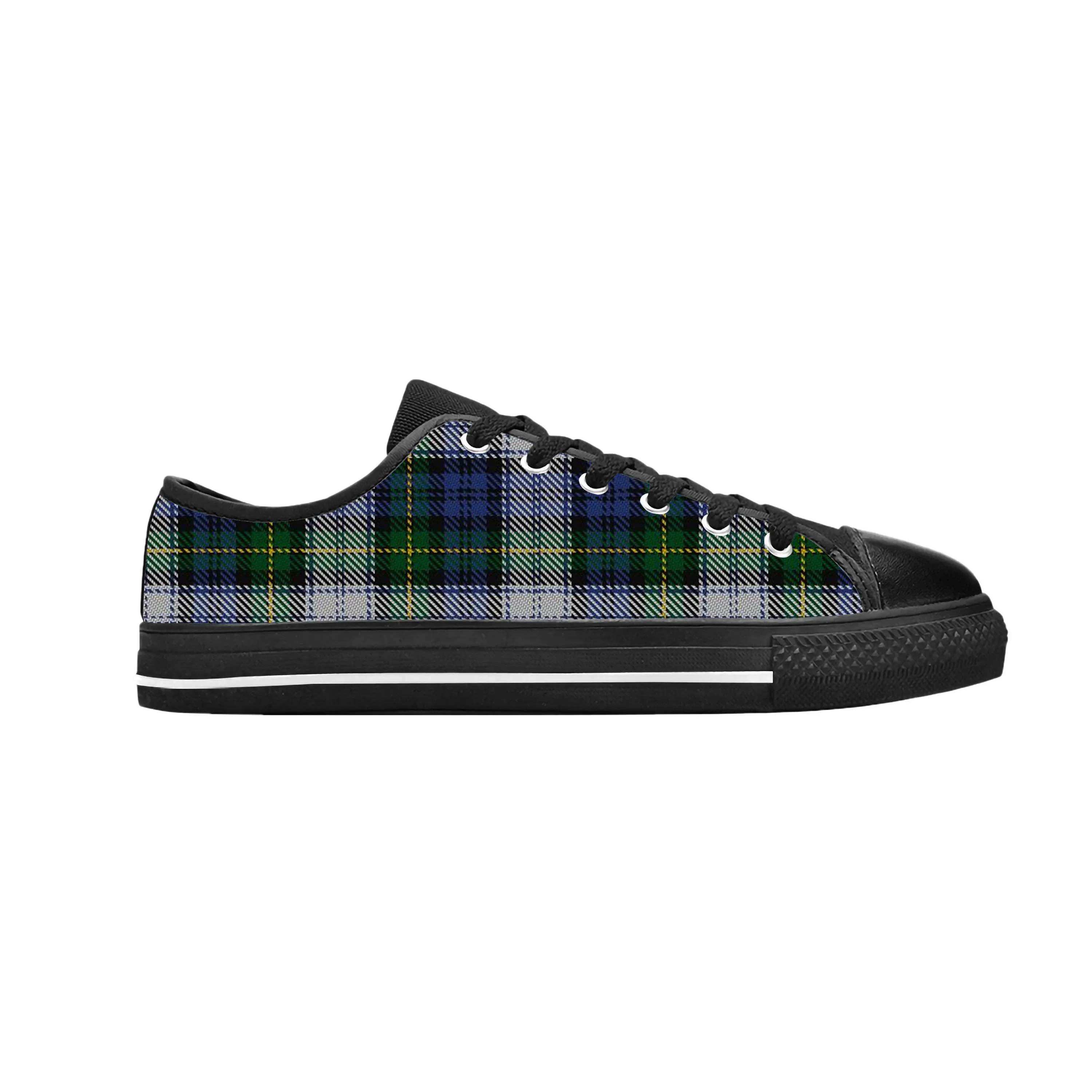 Sapatilhas Tartan Xadrez Britânico com estampa 3D masculina e feminina, sapato casual de pano baixo, confortável, respirável, escocês, clã Lewis, antigo