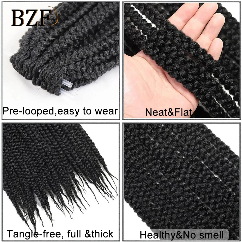 18 Inch Medium Box Braids Crochet Hair 1B Pre-Looped 3X Box Braiding Hair Ombre Synthetic Braid Hair Extensions For Black Women