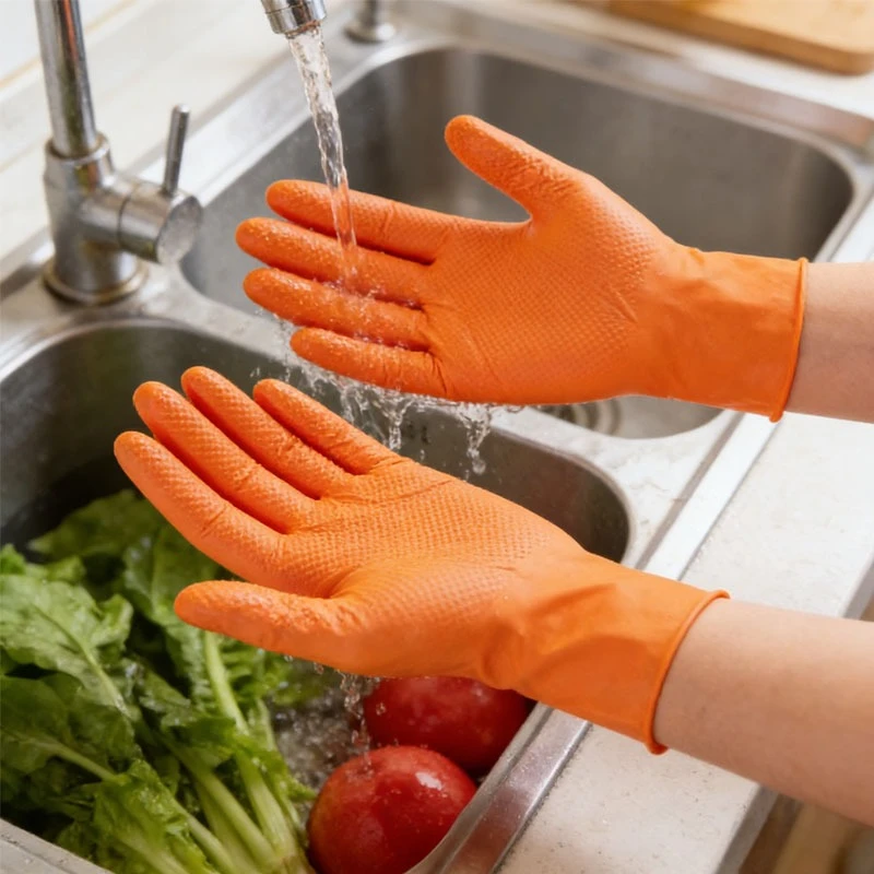 

Home Garden Orange Nitrile Gloves 100pcs Extra Thick Mechanic Disposable Glove Grip Antislip Safety Work Gloves with Textured