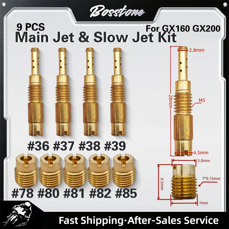 9pcs Set M7 4pcs Main Jets 36 37 38 39 & 5pcs M5 Slow Jets 78 80 81 82 85 Kit For Honda GX160 GX200 GX390 9pcs RUCKUS Jet Kit