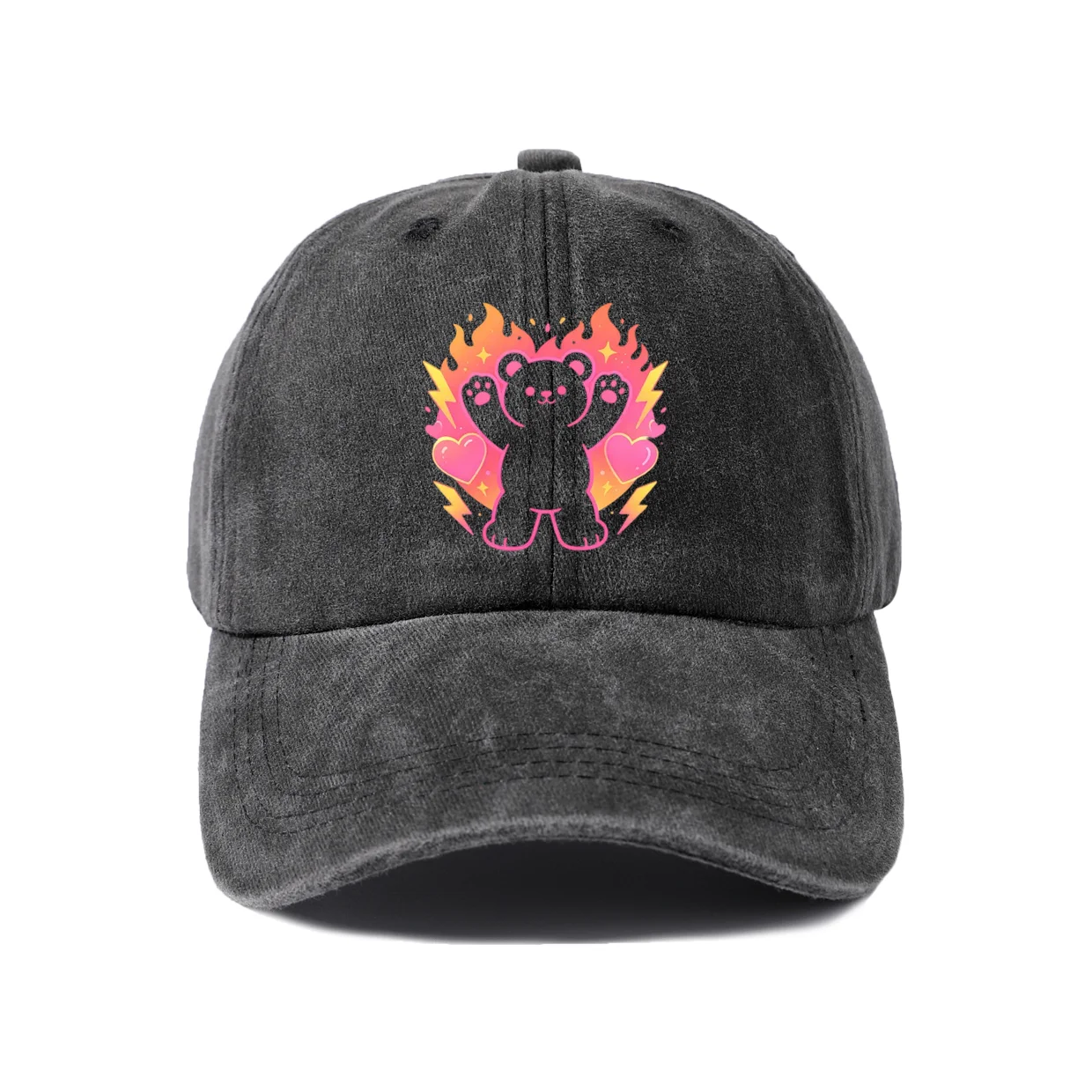 Flaming Rock Hand Graphic Baseball Cap, Vintage Washed Adjustable Unisex Dad Hat, Casual Gift