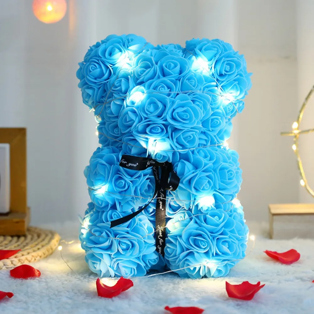 

28cm Artificial Teddy Rose Multicolors Romantic Valentines Day Gift Flower Bear with LED Strip Girlfriend Women Anniversary Bear