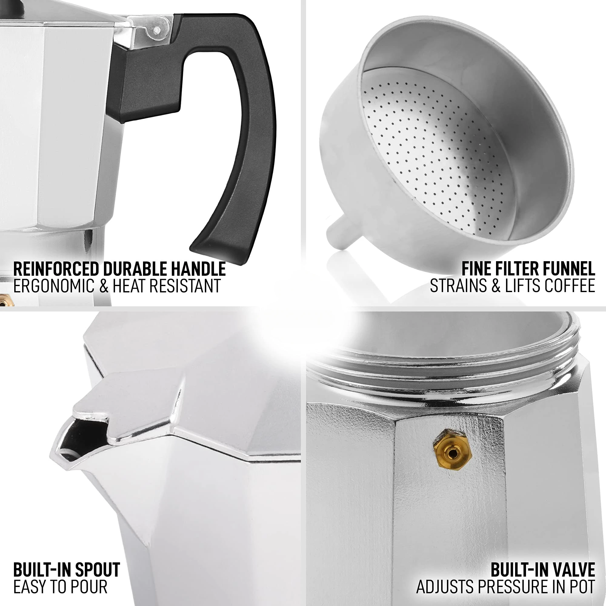 Aluminium klasik Stovetop Espresso pembuat kopi Continental Moka Pot untuk Italia Kuba 1/3/6/9/12 cangkir 50/300/600ML