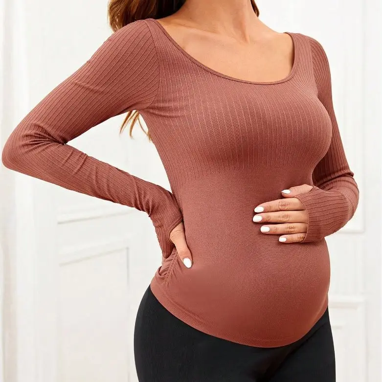 

New Cross-border Solid Color High Elastic Pregnant Women Yoga Wetting Sweat-absorbing Quick-drying Exercise Fitness Long Sleeve