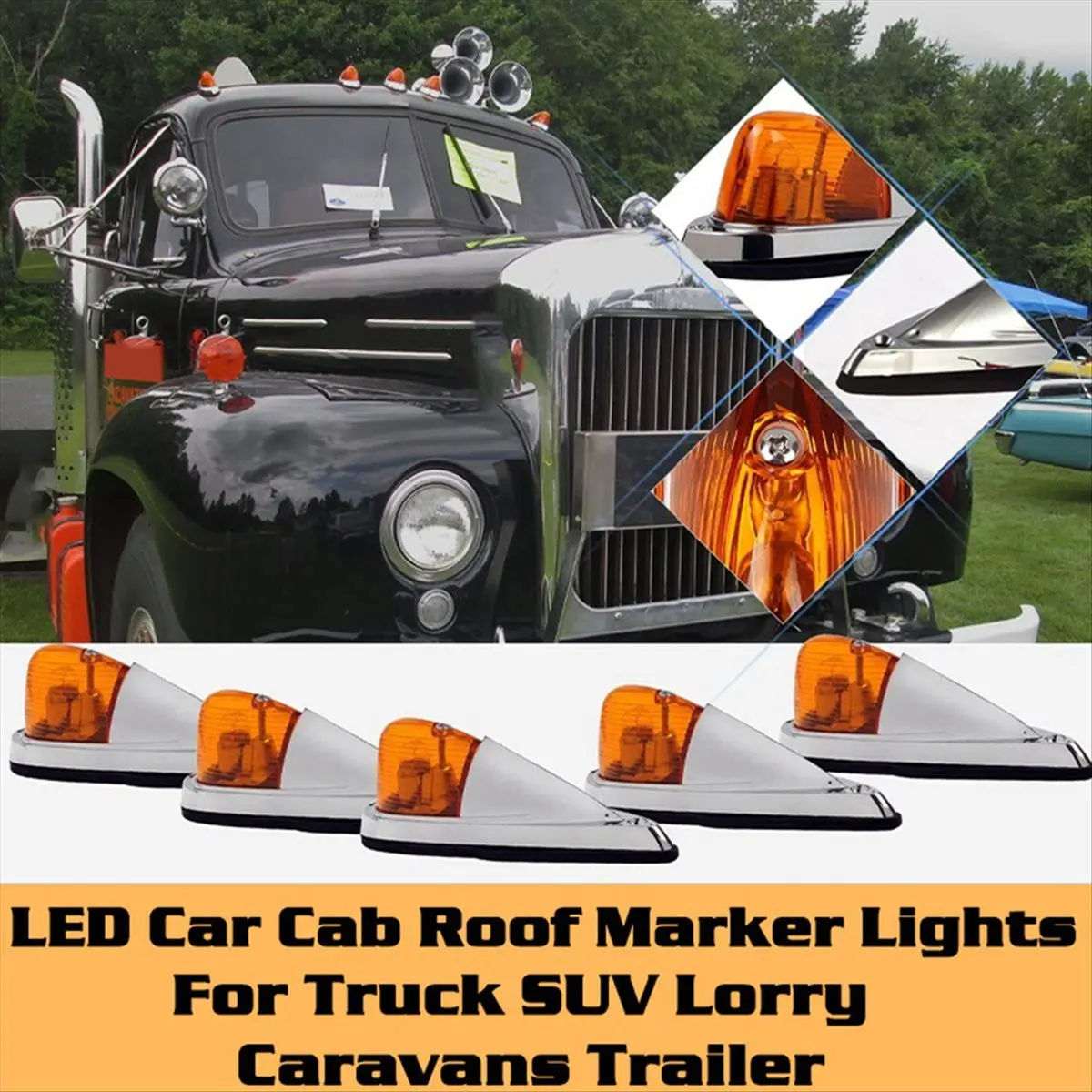 

*A02R DC 12V Amber Teardrop Cab Light Cab Marker Light Front Rear Top Clearance Roof Running Light Wiring Pack for Truck Van