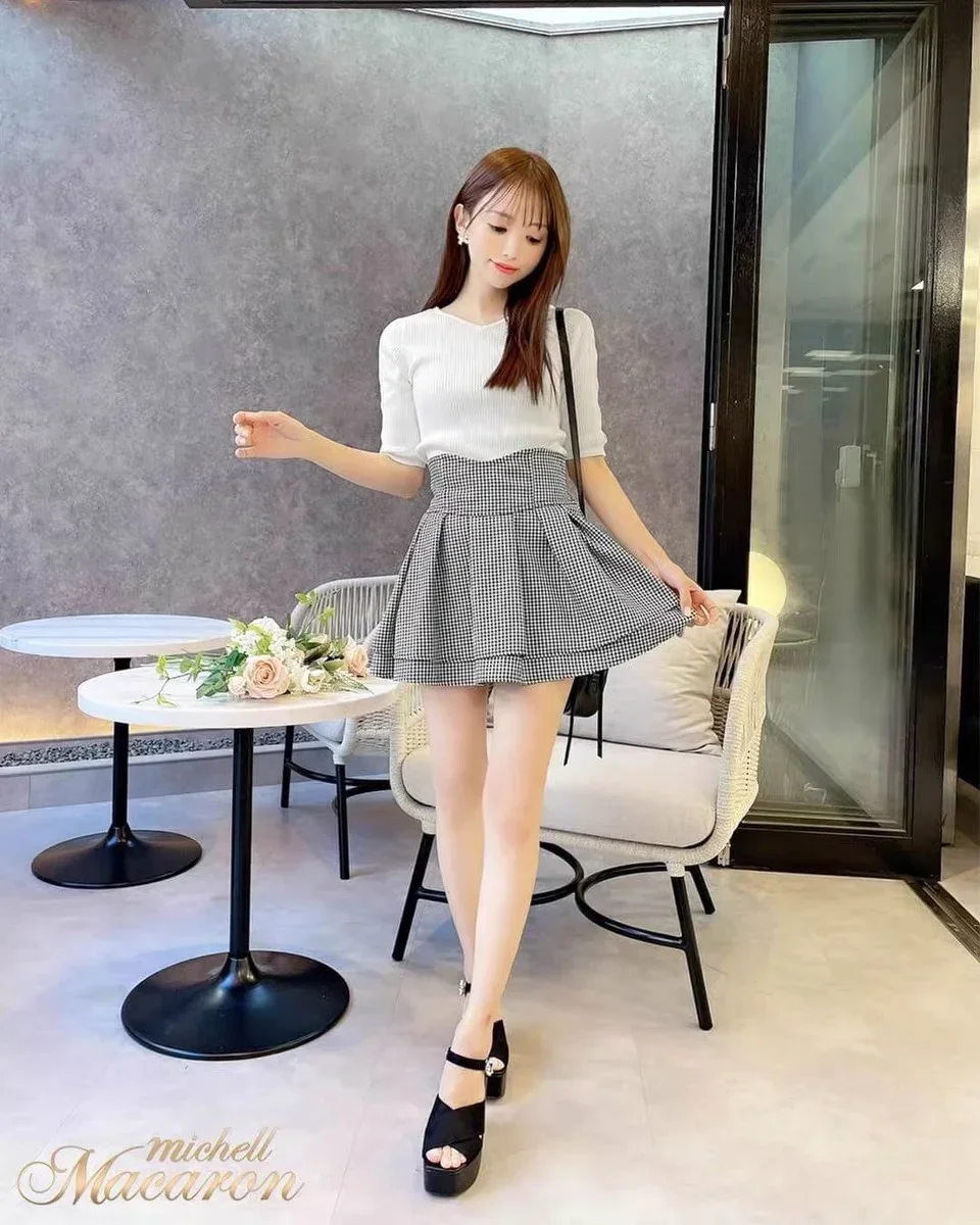 Japanese Skirt Women Mine Mass-Produced Lolita Plaid Skirt Spring and Autumn New Sweet Lotus Leaf Stitching Short Skirt Culottes