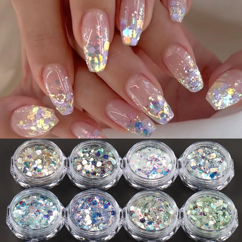 12 صندوق سباركلي مرآة حورية البحر مسمار بريق رقائق هولو قزحي الألوان الحرباء مسدس الترتر الماس الغبار مسمار الفن زينة #3