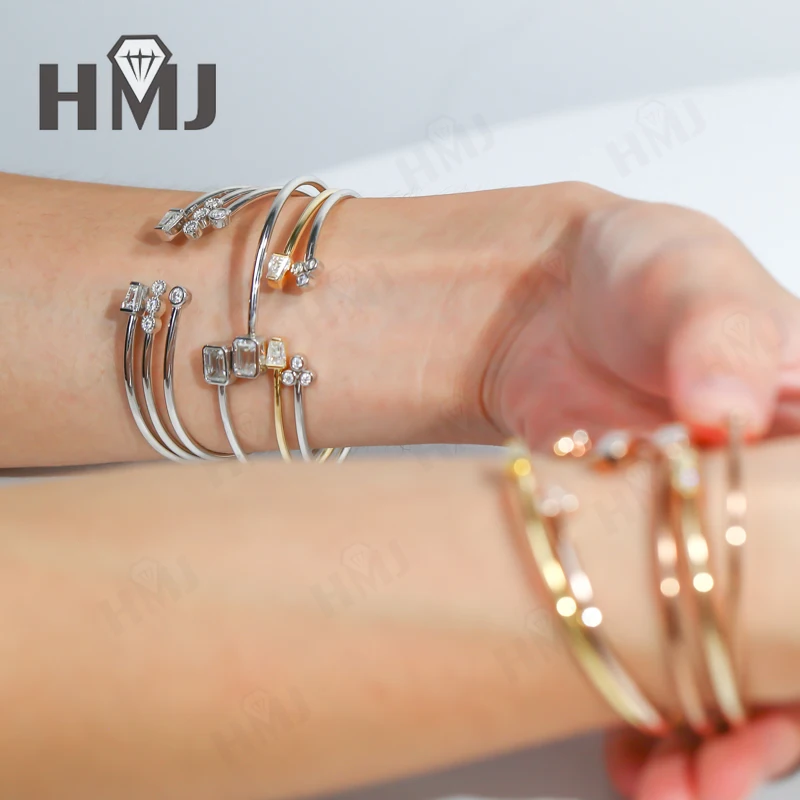 مويسانيتي الإسورة المفتوحة 925 الفضة الاسترليني هدية الذكرى سحر حزب بالجملة منفذ المصنع تمرير جهاز اختبار الماس للارتداء اليومي #4