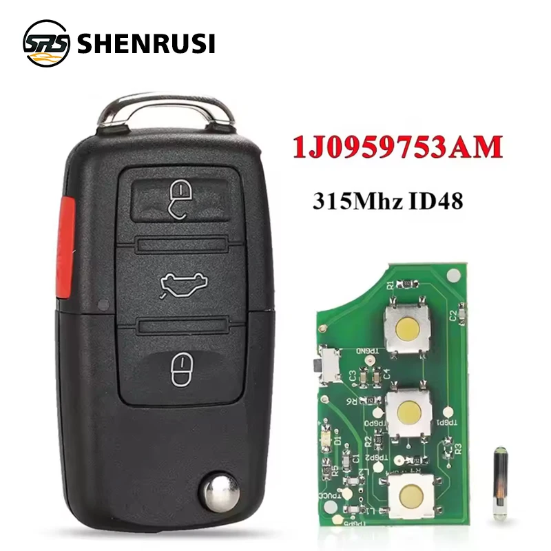 

1J0959753AM Автомобильный дистанционный ключ для VW Beetle Golf Passat Jetta 315 МГц ID48 1J0 959 753 AM 5FA008399-30 2000-2006 Брелок