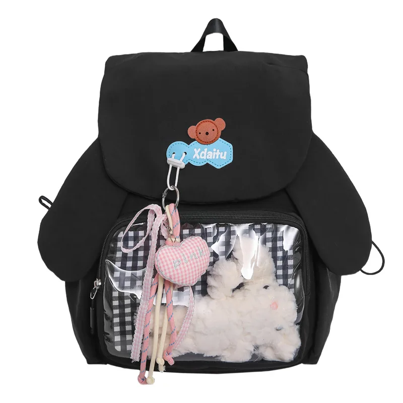 Rabbit Ear Japanese Ita Backpack Lolita Girl's Transparent Bag Cute High Capacity Rucksack Preppy Style Ruffled Knapsack school