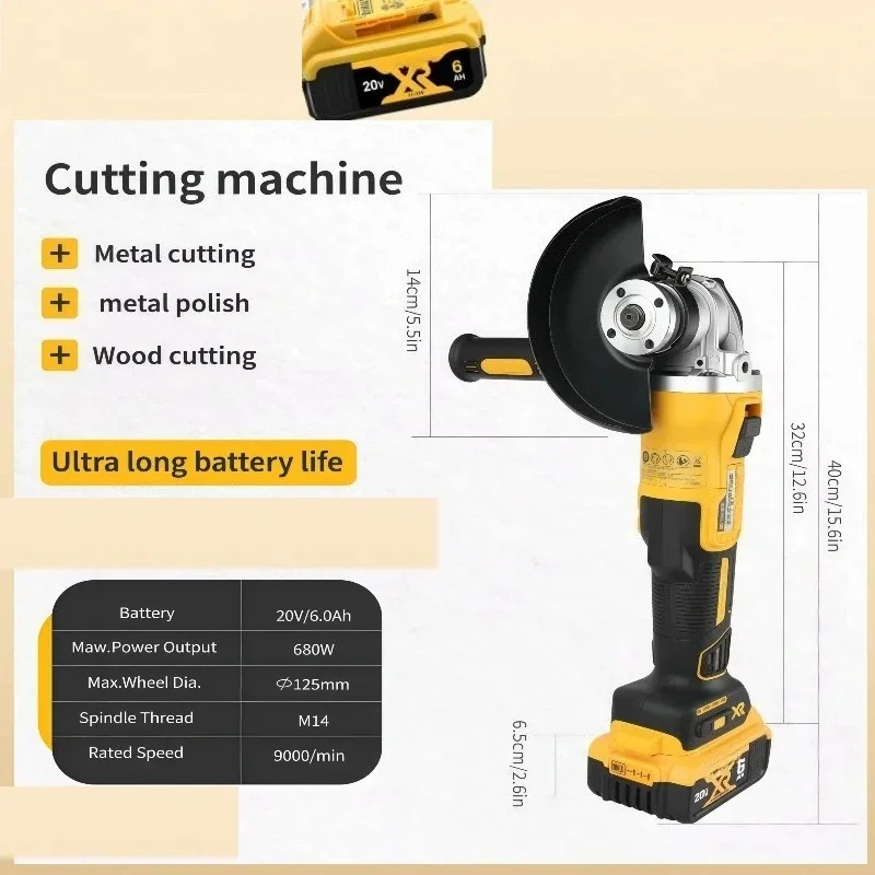 Adatto per Dewalt DCG406 (125 mm, M14) - Smerigliatrice angolare a batteria senza spazzole ad alte prestazioni da 20 V - Taglio e lucidatura superiori