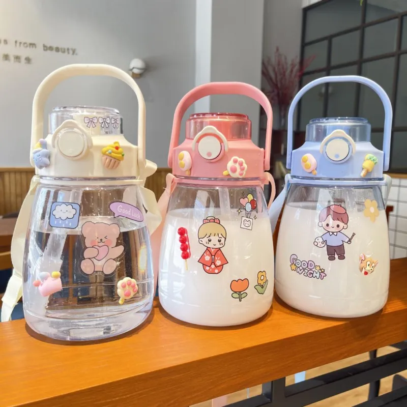 1100ml Cute Kids Water Sippy Cup Creative Cartoon Baby Feeding Cups with Straws Leakproof Bottles Outdoor Children Cup