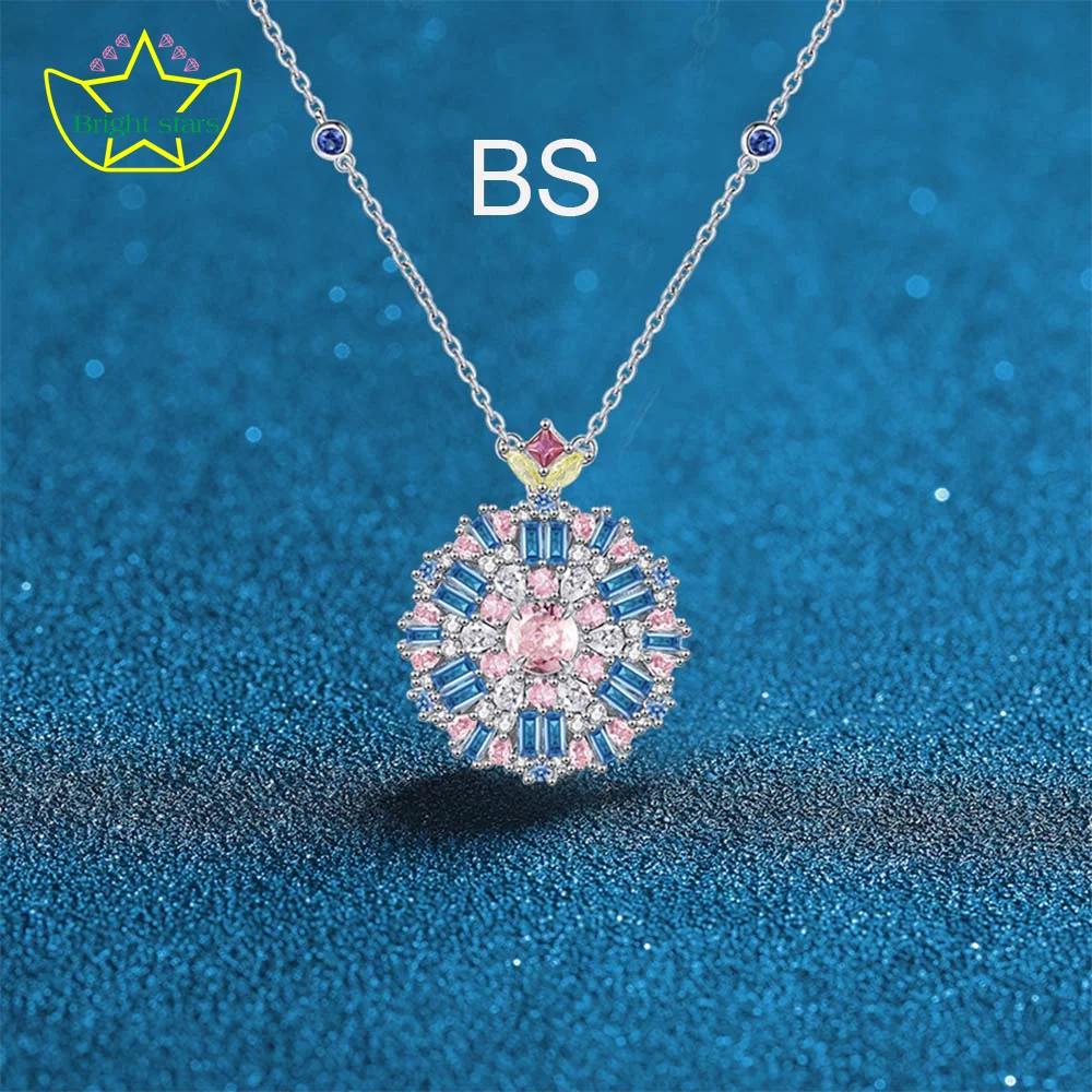 s925 Sterling silver pink Diamond necklace inlaid color stone pendant High sense socialite party jewelry for women