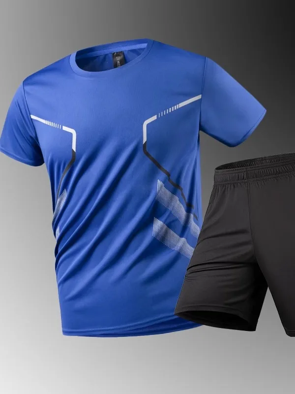 

Men's Fitn Running ort Sve T-irt And Training orts Qui Dry Outdoor Sports Set Polyester Fiber Summer Casual Wear