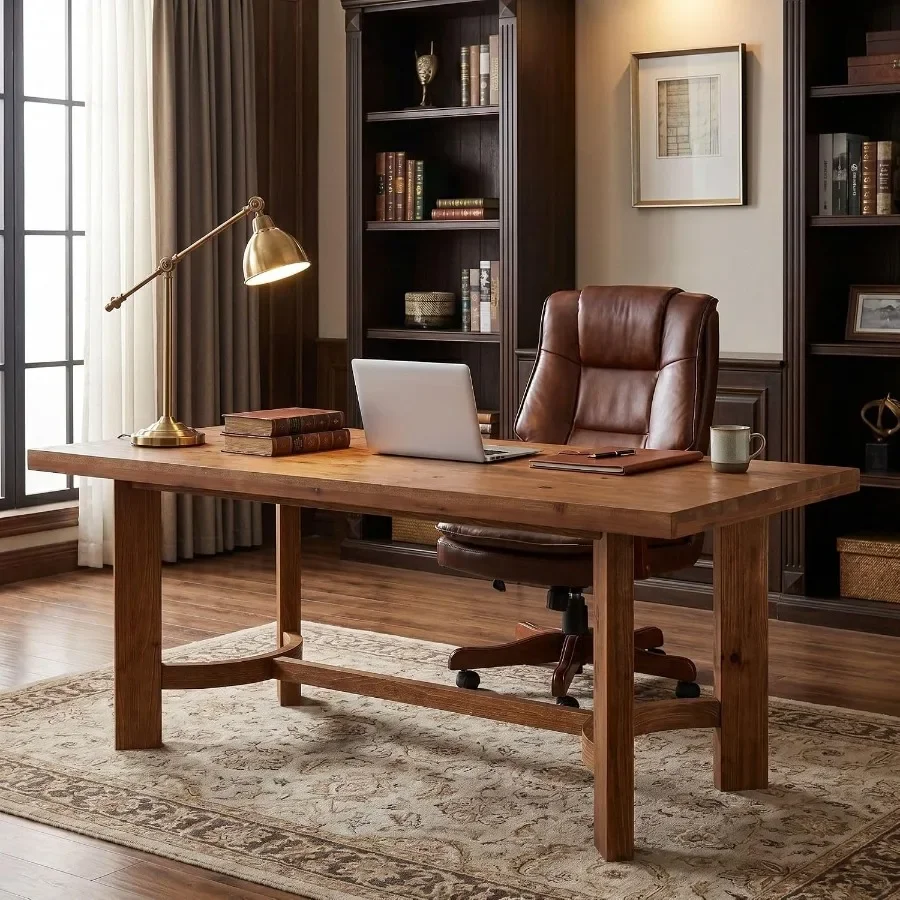 63 Executive Desk, Solid Wood Office Desk with a Crossbeam