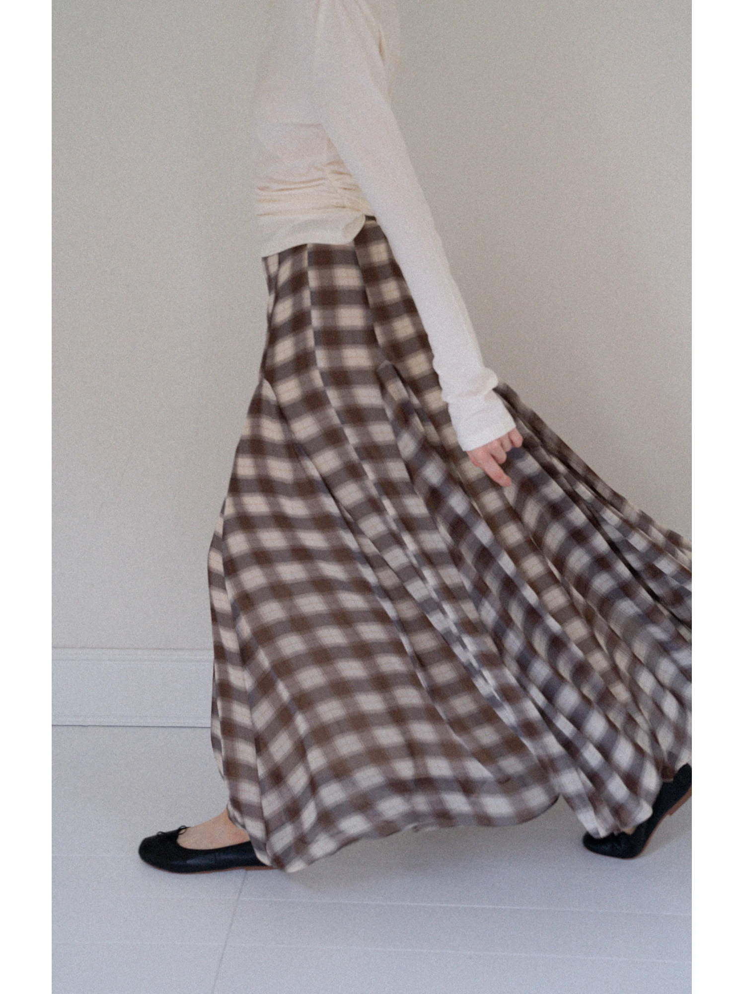 

Винтажная повседневная длинная юбка Eggka в клетку с завышенной талией, женская юбка А-силуэта из полиэстера, стройнящая, элегантная, повседневная