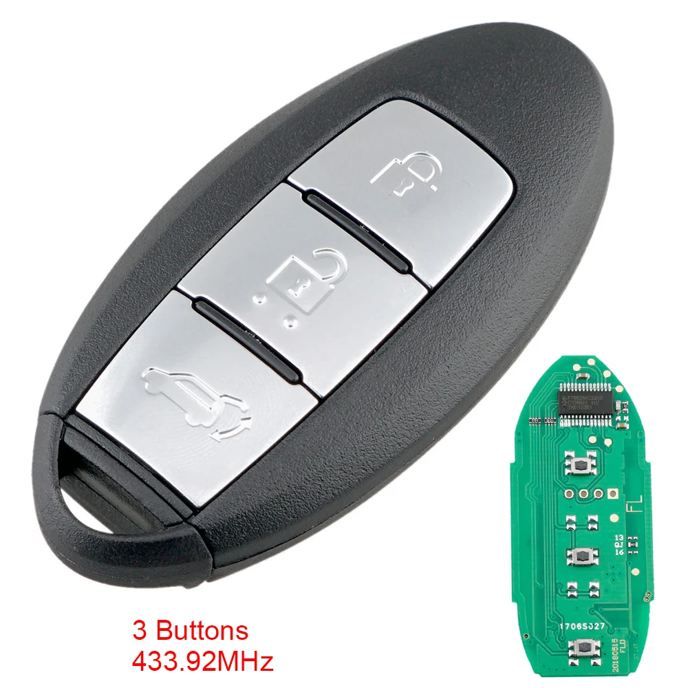 

433.92MHz 3 Buttons Car Remote Key Fob Case Shell Fit for NISSAN Qashqai X-Trail Smart Key Shell Case Cover with 4A Chip