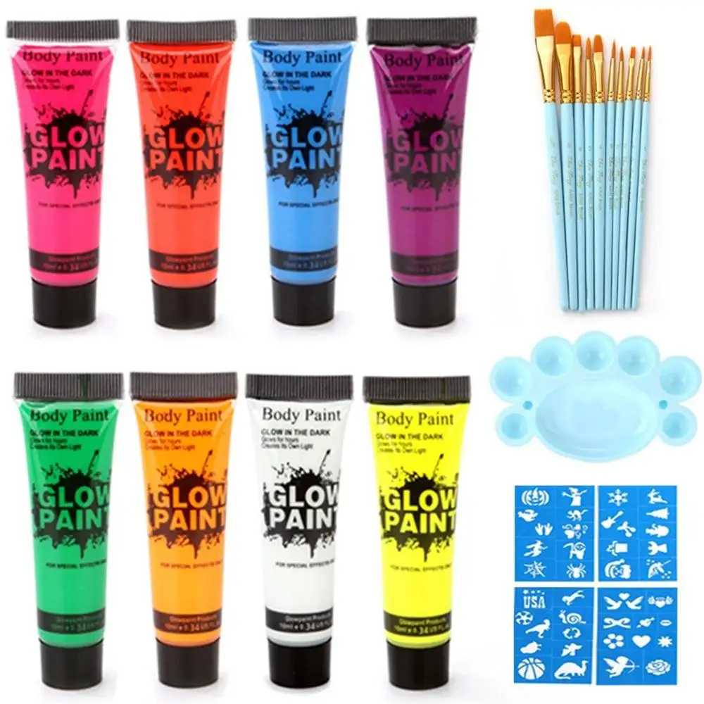 

New 8Colours 10ml Body Paint Face Paint Water-based Fluorescent Paint Colour Pigment Hand Paint Finger Paint Make-up Paste Women