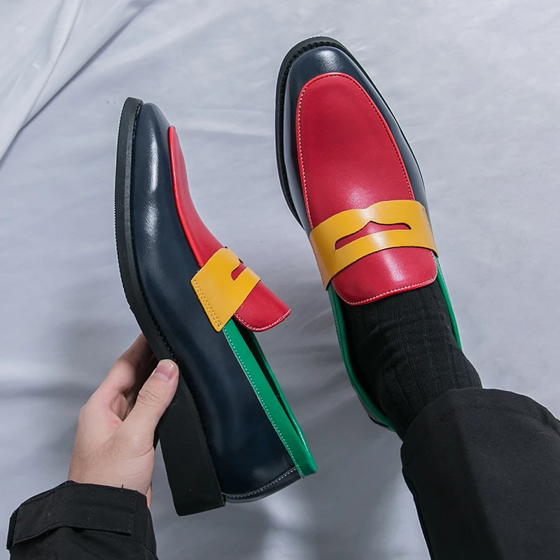 Spring Autumn Men Retro Le Fu Shoes Blue Red One Step Lightweight Comfortable Fashionable Small Leather Shoes Men Sizes 38-46