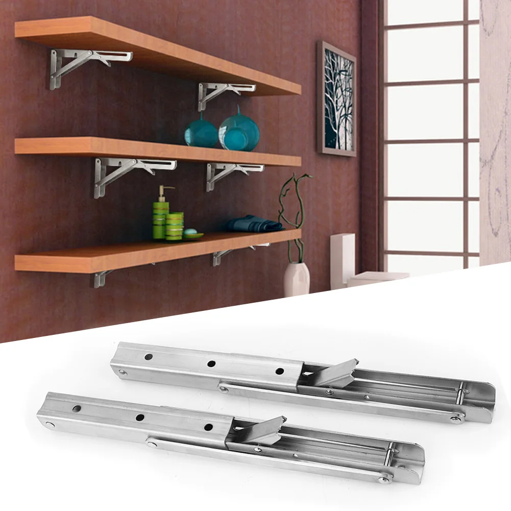 

2 Pcs Triangular Support Bracket Stainless Steel 12in Foldable Flexible Wall Hanging Support