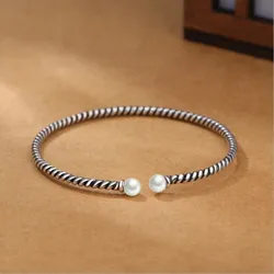 Exquisite Personality 925 Sterling Silver Jewelry Thai Silver Stranded Teeth Natural Double Bead Pearl Simple Bracelet SL048