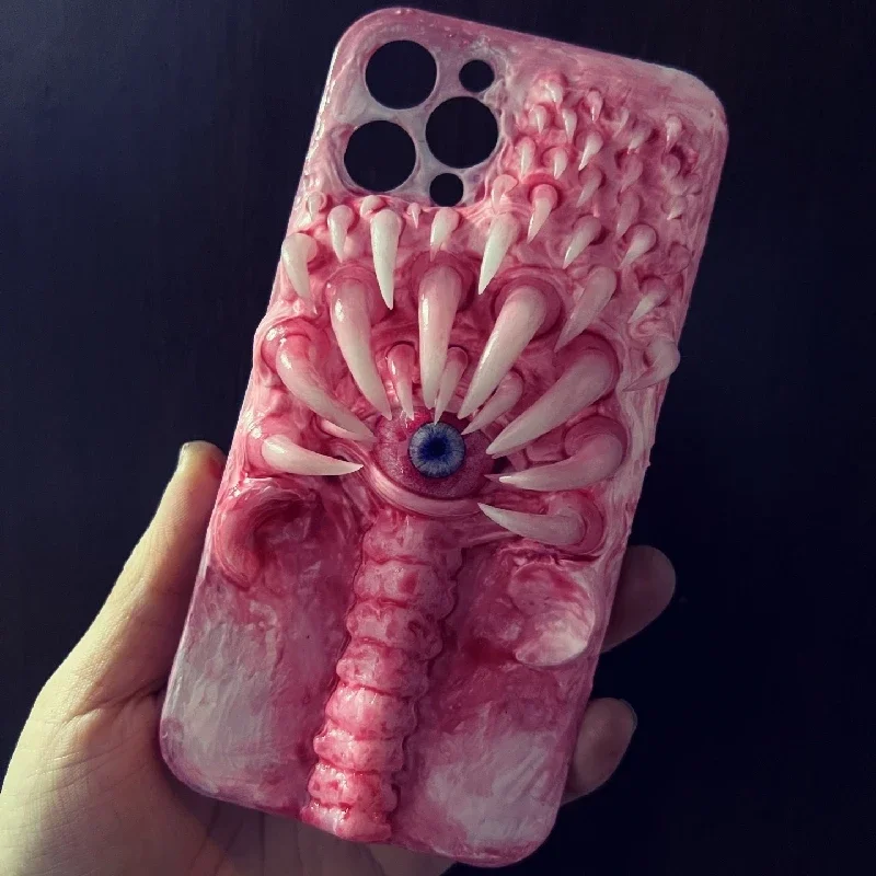 

4160 Original 3D Handmade Mobile Phone Case Custom Gift Cthulhu Eyes Bloody Face Worm Horror Gothic Punk Art Mobile Phone Case